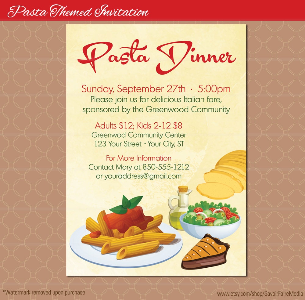 Italian Dinner Flyer Poster / Spaghetti Pasta Italian Night