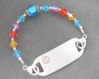 Medical ID Bracelet | Medical Alert Bracelet | Girls ID Bracelet | Allergy Bracelet | Swarovski | Medical ID Tag | Free Engraving