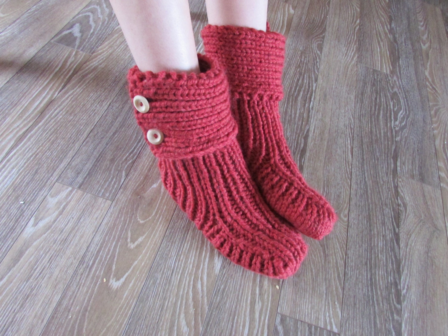 Red Knitted Cozy Slippers Slipper Socks Red by