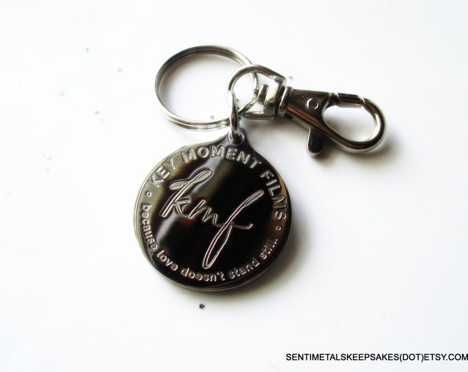 Customizable Engraved Medium Stainless polished Custom logo key-chain, customize with your own logo or phrase, one sided engraving