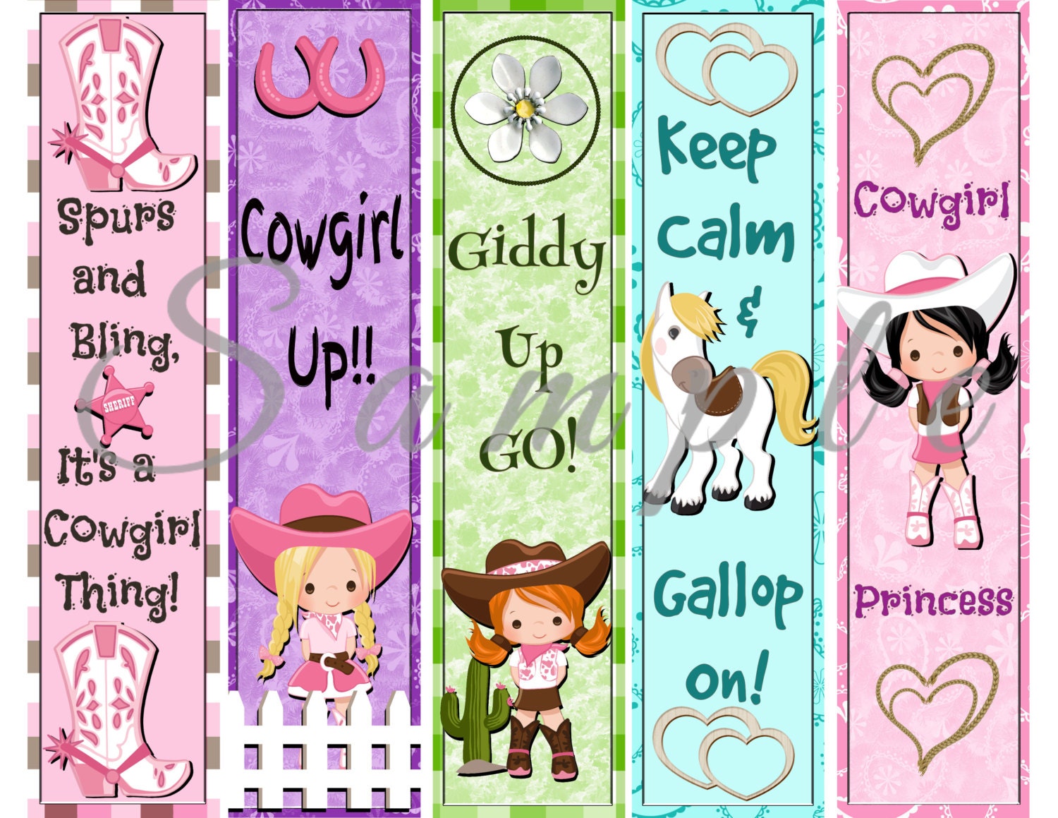 cowgirl party favor bookmarks digital printable instant