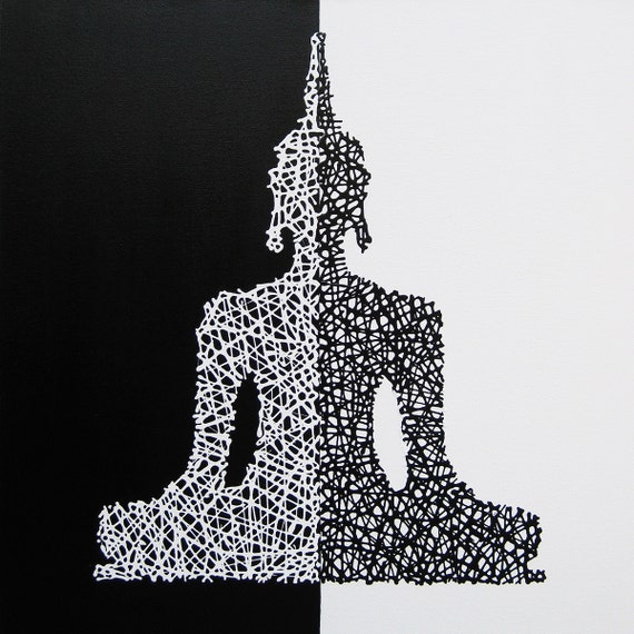 ¡ VENTA! Buda SiIhouette arte, Buda, negro y blanco pintura de Buddha, Buddha de matriz de Yin Yang, 24 "x 24", Buda decoración, arte de Buddha, arte Zen