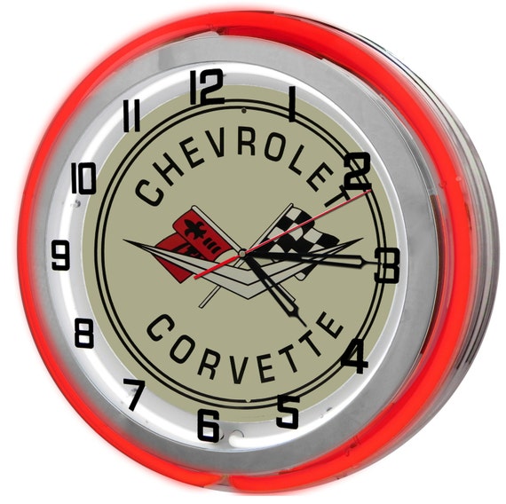 Chevrolet Corvette Double Neon Clock by RedeyeLaserworks on Etsy