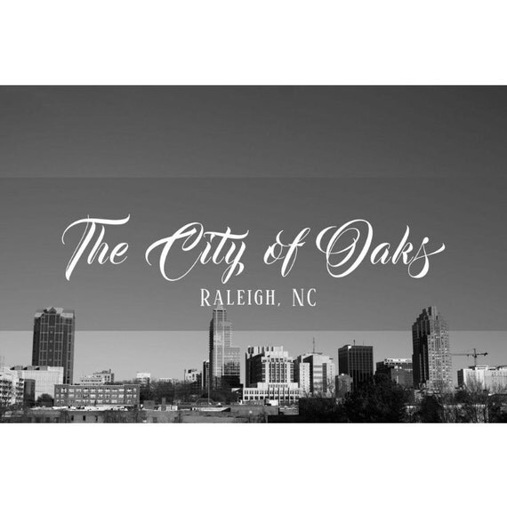 The City of Oaks Raleigh NC Downtown Skyline Black