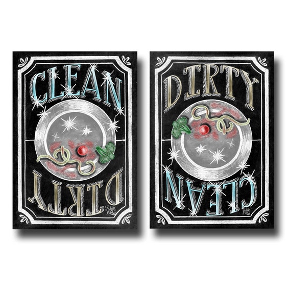 Clean Dirty Dishwasher Magnet, Chalk Art, Chalkboard Art, Kitchen Decor, Dishwasher Sign