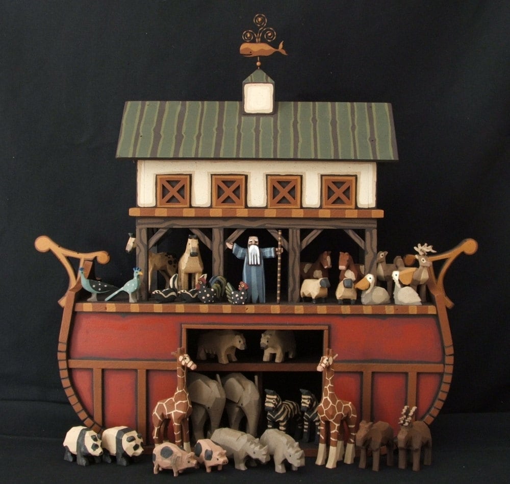 Hand carved Wood Noah's Ark
