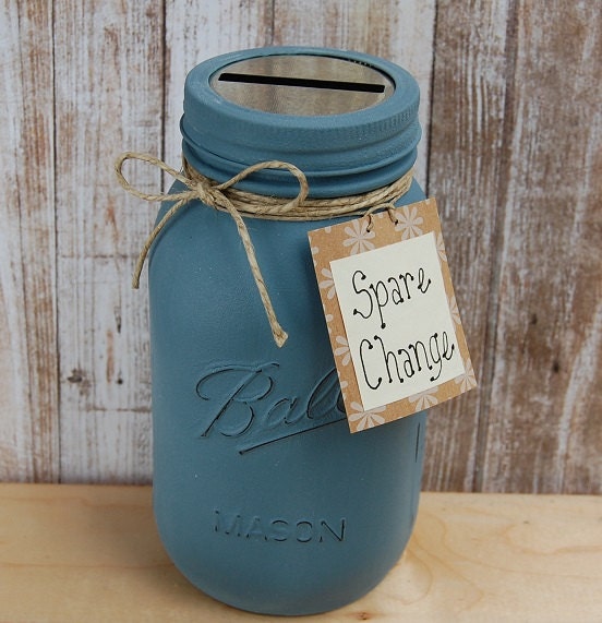 Spare Change Vintage Look Quart Size Mason Jar Bank Hand