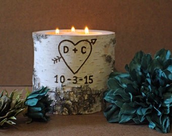 Gift for Wife, Husband, Fiance, Girlfriend, Boyfriend - Personalized Birch Candle Holder with Date