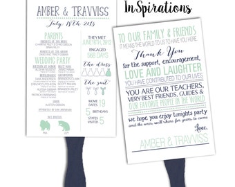 SALE!! Personalized DIGITAL File: Wedding Program Fan. Thank you, The Dress, The Suit and Wedding party deatils
