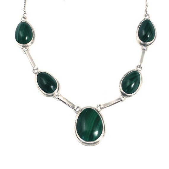 Malachite & Sterling Silver Necklace Silver Link Necklace