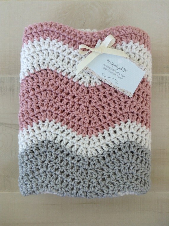 Pink and grey crochet baby blanket baby girl blanket by designbyAW