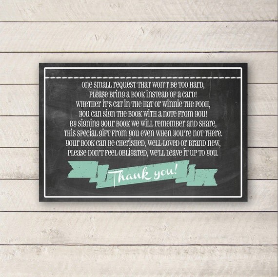 Items similar to Please bring a book, Book in lieu of a Card , Chalk ...
