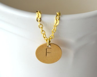 Gold Initial Necklace / Bridesmaid Gift / Gold Disc Initial Necklace / Hand Stamped Initial / Mothers Necklace / Mommy Jewelry / Gold Fill