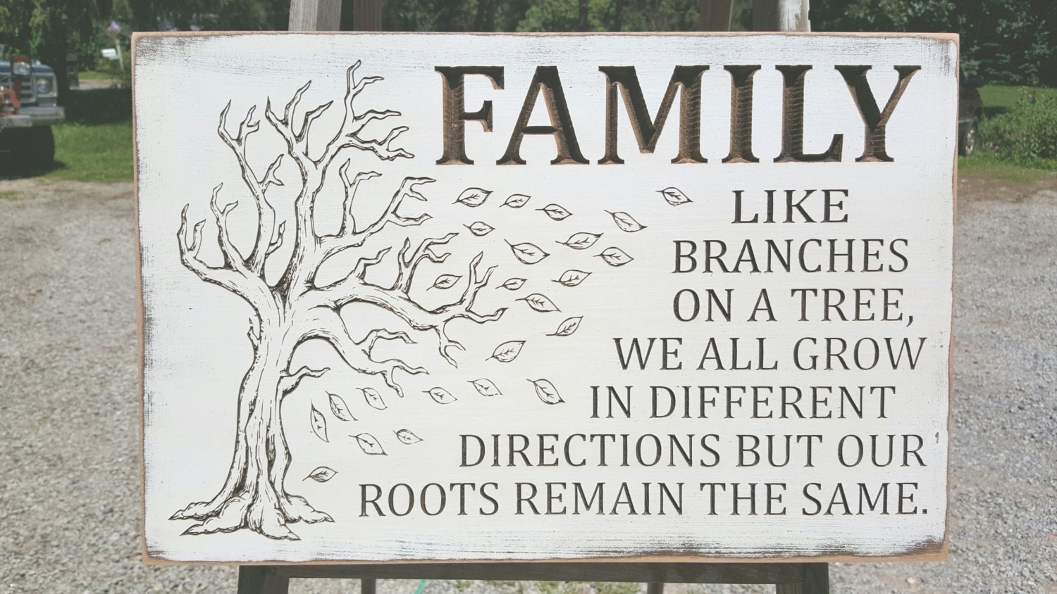 Custom Carved Wooden Sign - Family: Like Branches On A Tree, We All ...