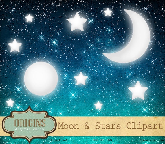 Celestial Clipart Moon and Stars Clip Art for Commercial