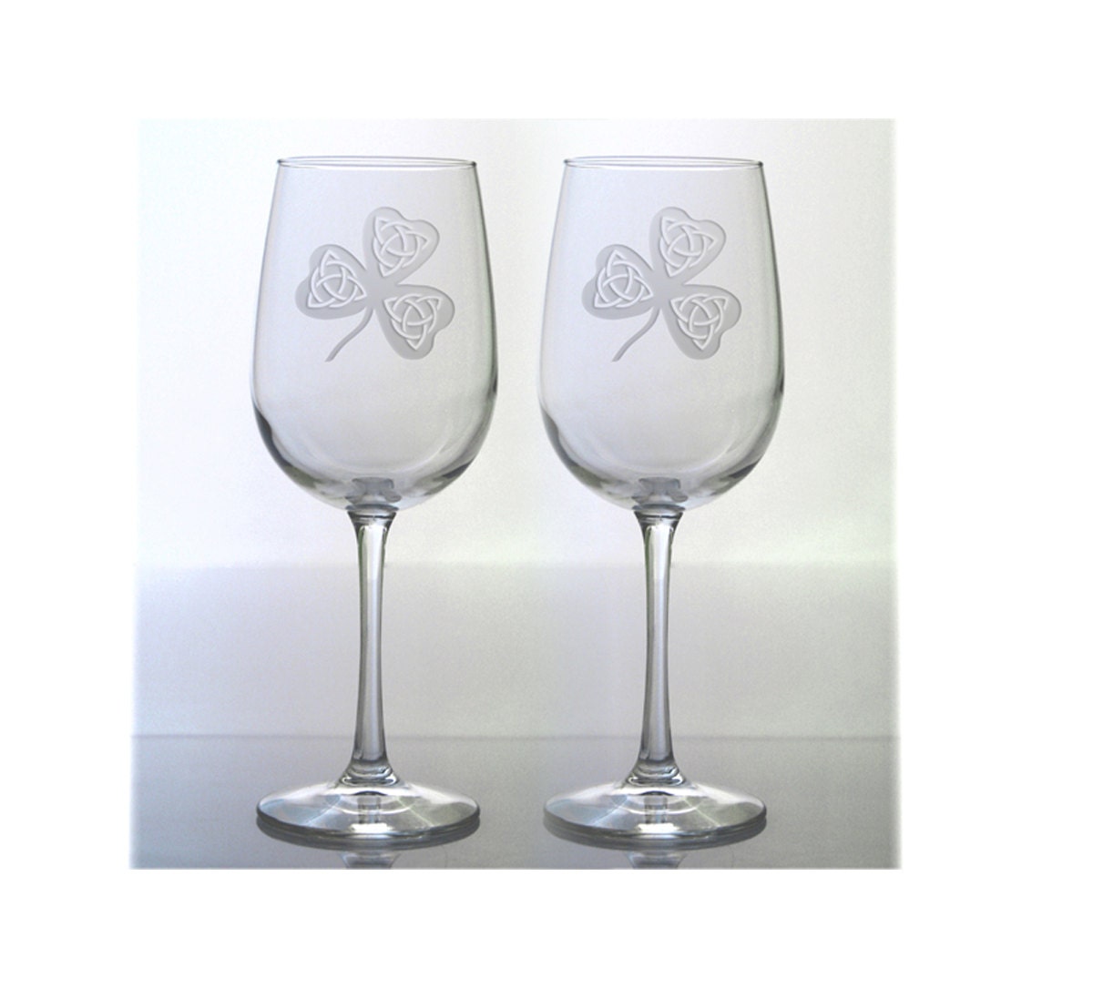 Celtic Shamrock Etched Wine Glasses Set of 2 Free