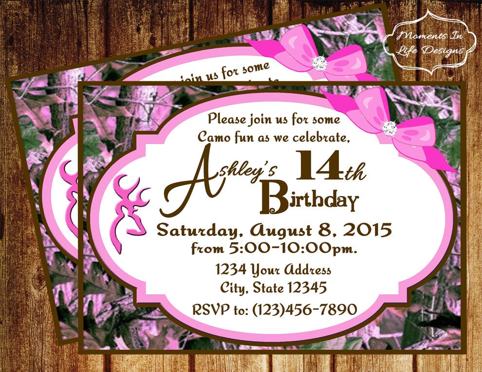 Pink Camo Birthday Party Invitations 2