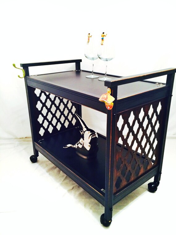 SOLD Upcycled two tiered rolling bar cart