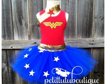 Wonder Woman Costume or Birthday Tutu set any size available 12m to 10/12y Super Hero