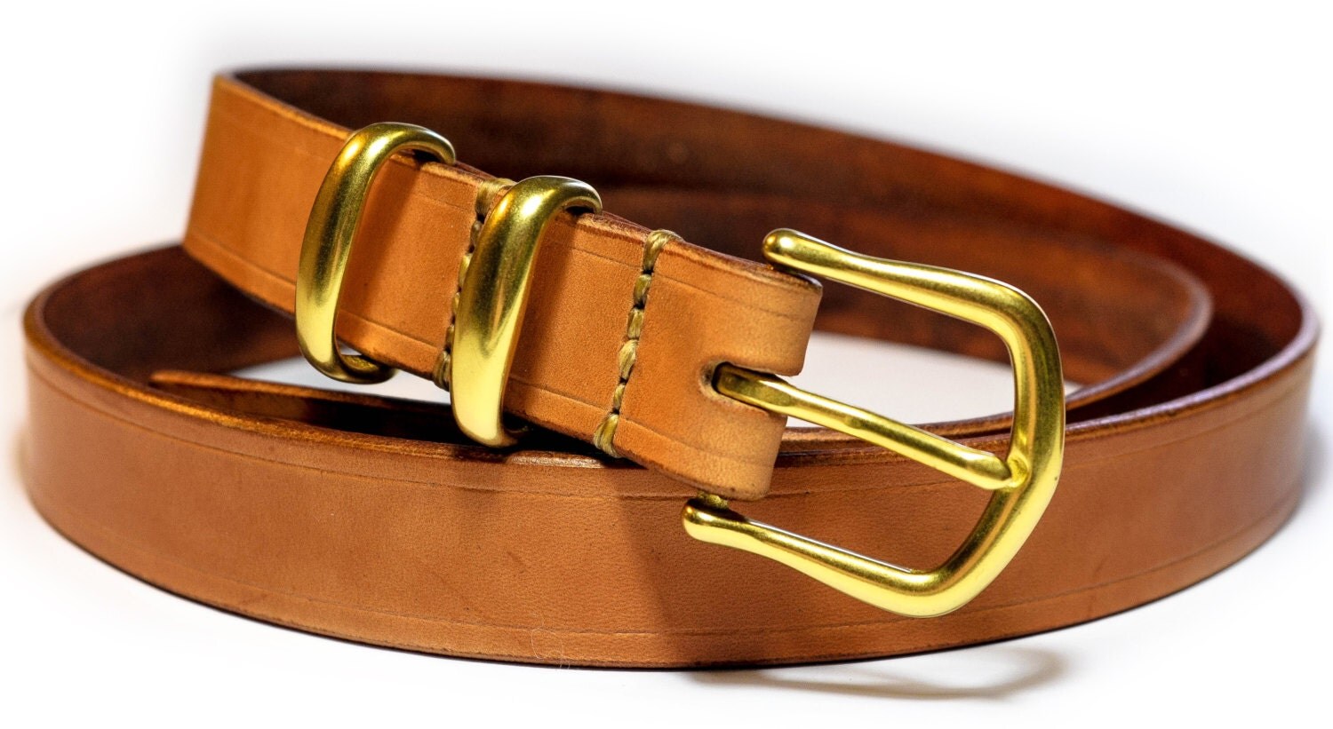 Natural Tan Leather Belt // Solid Brass Buckle & Belt Loops