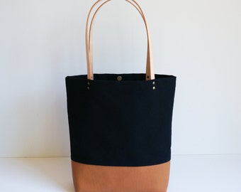 Black Canvas Leather Tote