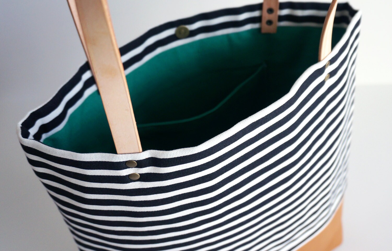 Striped Canvas Leather Tote