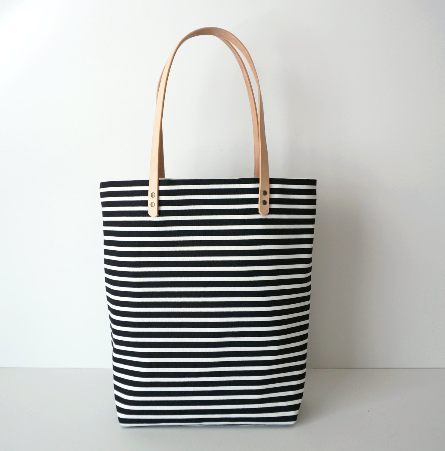 Black and White Striped Canvas Tote with by UmbrellaCollective