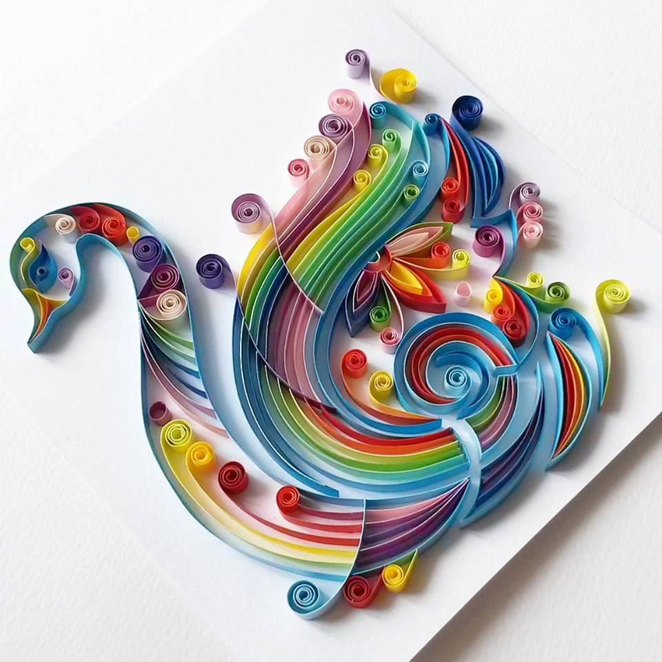 Quilled Paper Art Colourful Swan Handmade