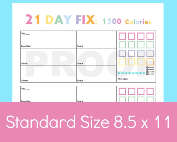 21 Day Fix Tracker 21 Day Fix Printable 21 Day by CommandCenter