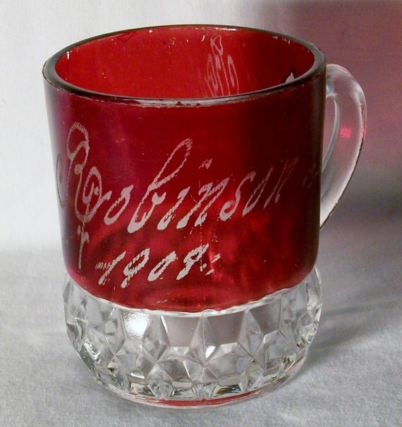 Antique Ruby Stained Ruby Flash Glass Cup 1908 Free