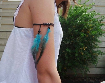 Bohemian feather armband-range of colours- native american, indian armband, gypsy, boho, grunge, festival feathered armband, arm tie