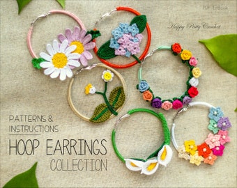 Crochet Earrings Pattern Collection - Crochet Hoop Earrings Pattern - Crochet Rose Earrings - Crochet Calla Lily Earrings