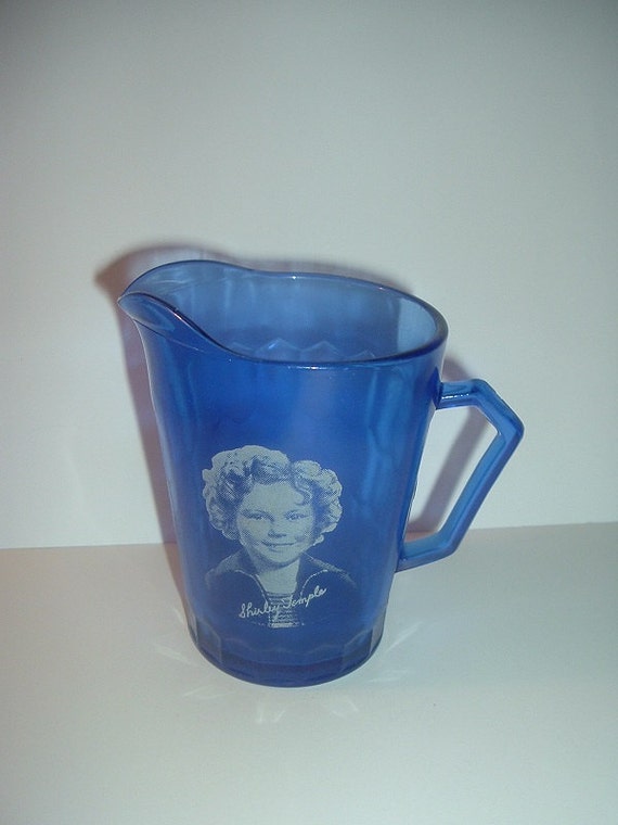 Vintage Shirley Temple Cobalt Blue Glass Pitcher By Crcollections