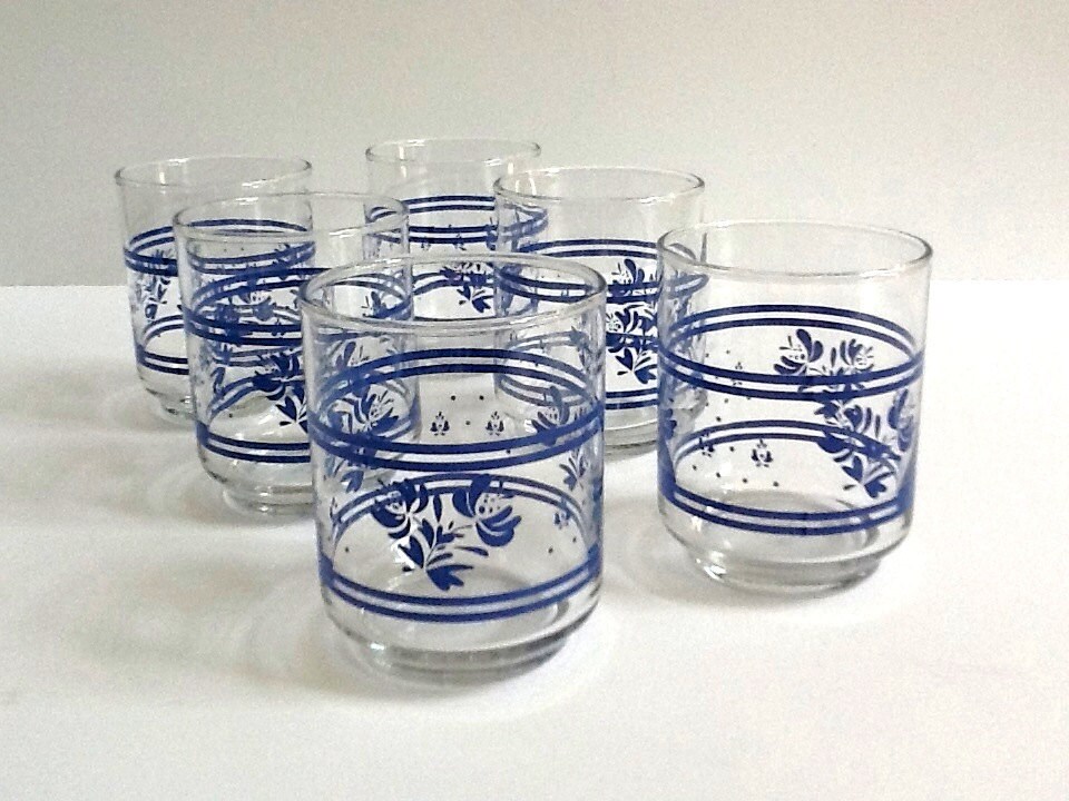 Libbey Juice Glasses Set of 6 Cobalt Blue Floral by GentlyKept
