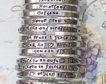 Peter Pan Inspired - Choice of Quotes Skinny 4.5mm Cuff Bracelets inspired jewelry quote bracelet | Gift for Her