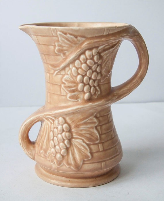 Unusual Delcroft Ware pottery vase grapevine and basket weave