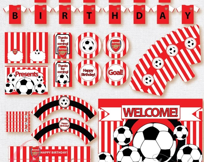 Soccer Party Package. Instant download. Printable. Matching Custom invitation available. Arsenal inspired printables.
