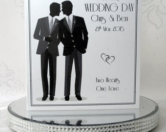 Luxury Handmade Personalised Gay Wedding Card Male Wedding Civil Partnership made using genuine Swarovski Crystals Plus FREE UK DELIVERY!