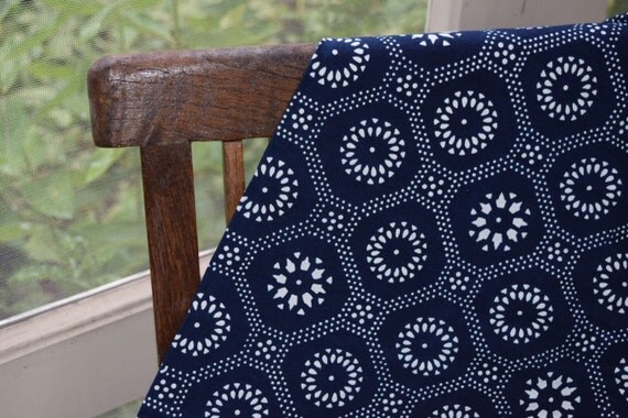 Nankeen Indigo Fabric by the Yard Hand Stenciled on 100%