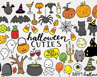 Cute Halloween Clipart - hand drawn halloween clip art, halloween party diy, halloween illustration, instant download, printable halloween