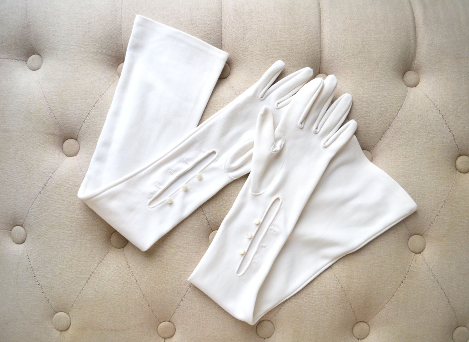 1950s Extra Long Opera Length Gloves With Pearl Button Wrists 1736