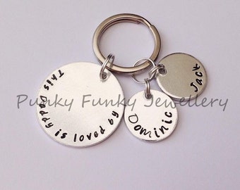 Fathers Day gift - Personalised keyring for Dad - This Daddy / Dad is loved by - Gift for Daddy - Daddy keyring - belongs to - Dad birthday