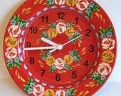 Limited Edition Unique Large Hand-Painted 24cm Metal Canalware Dish Wall Clock