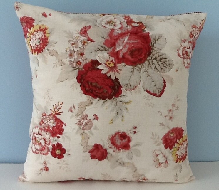 Waverly Norfolk Rose pillow cover. Shabby cottage chic throw
