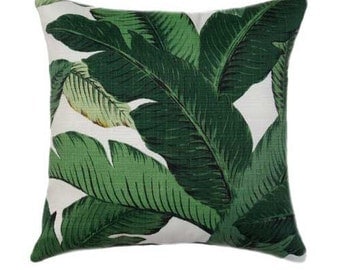 Outdoor Pillow - Palm Leaf Pillow Cover, Green Pillow Covers, Banana Leaf Pillow, Hollywood Regency Decor, Hawaiian Decor, Sunroom Decor