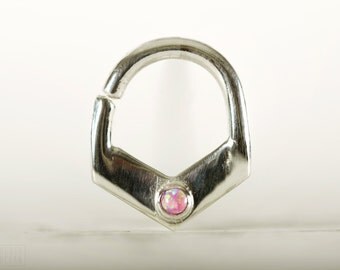 Septum Ring Nose Ring Septum Jewelry Body Opal Stone Piercing Sterling Silver Indian Style 14g 16g - SE029R SS OP42
