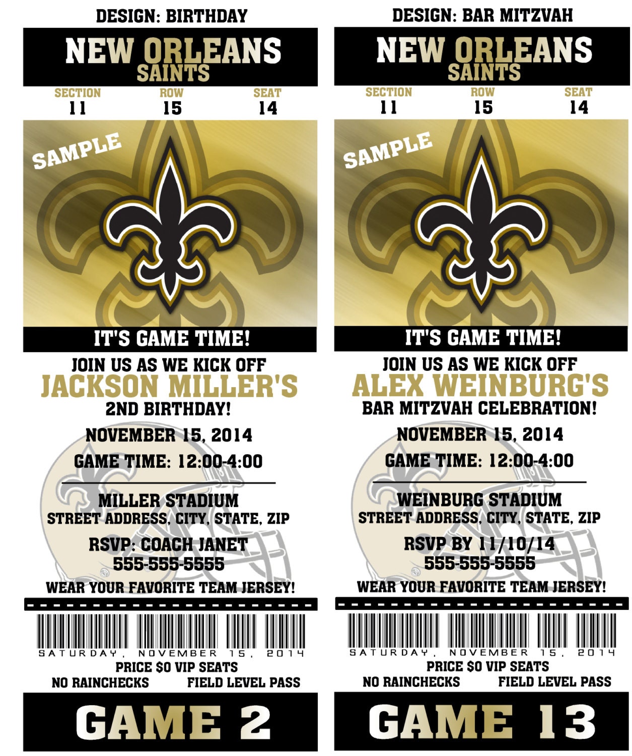 Printable Birthday Party Invitation Card New Orleans Saints