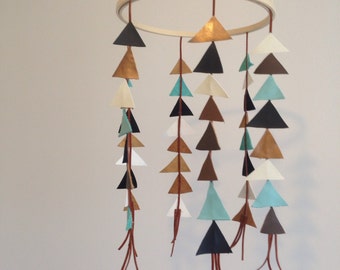 Nursery Mobile // Leather Triangles // Baby Shower Gift // Neutral Baby Room //