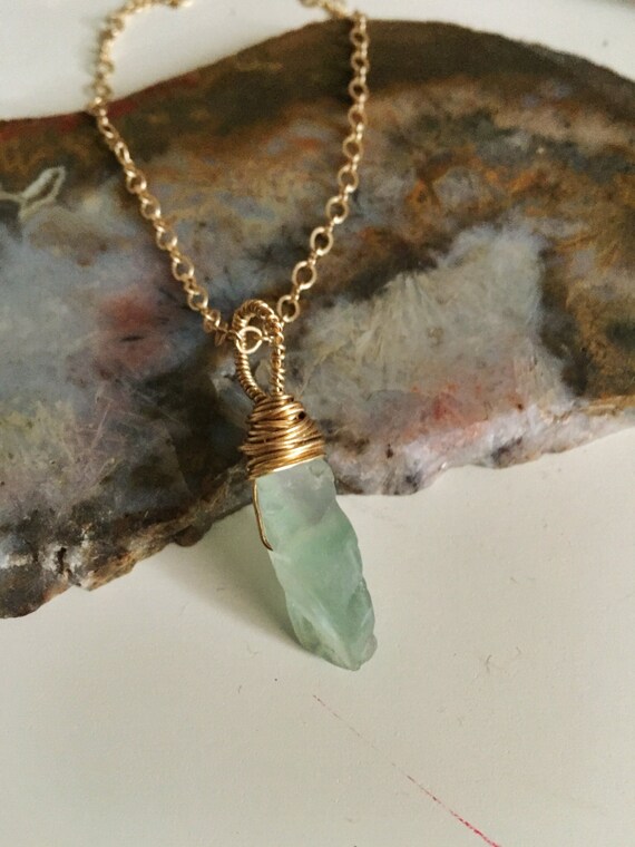 Fluorite Necklace Gold Wire Wrapped Crystal by GoldieGems on Etsy