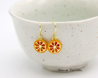 Orange Earrings, Orange Slice Earrings, Fruit Earrings, Food Earrings, Gold Plated Enamel Orange Slice Earrings, Orange Jewelry